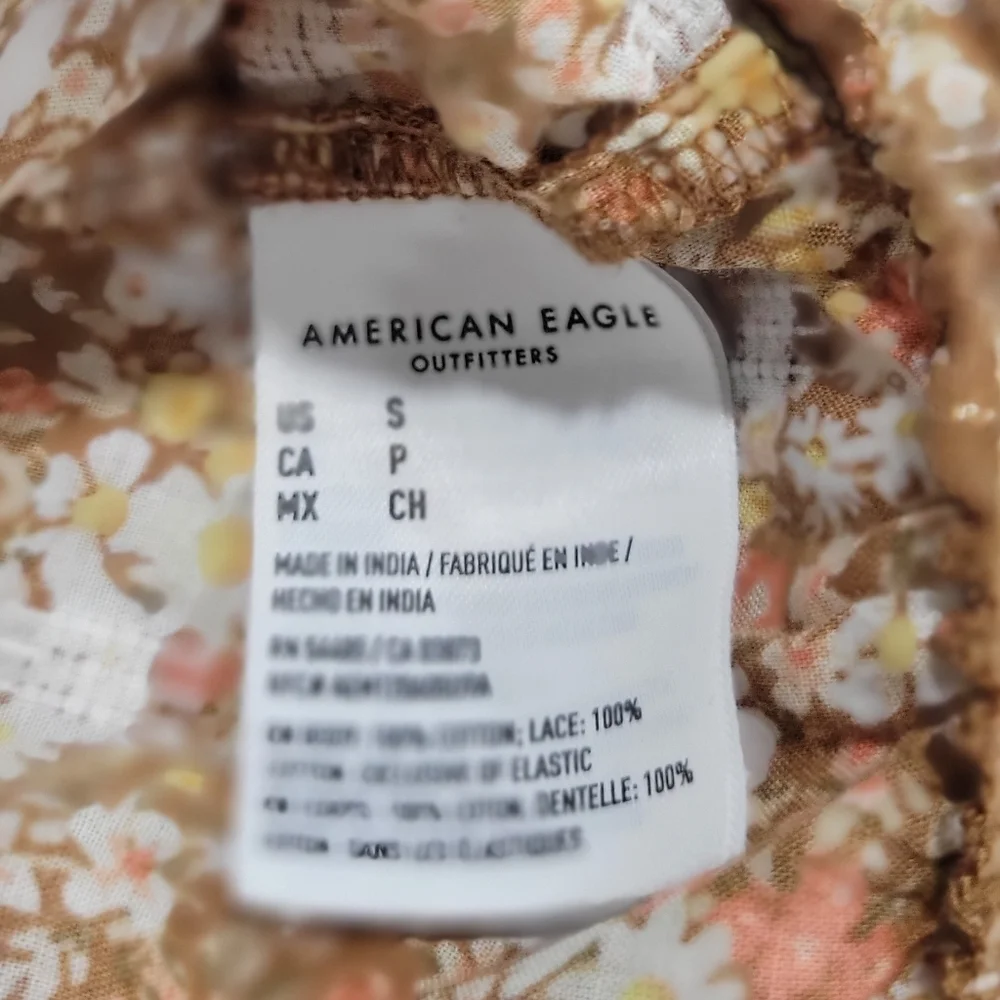 American Eagle Boho Floral Smock Detail Tie Neck Longsleeve Blouse Size S - Picture 8 of 11